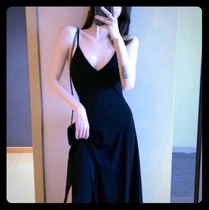Temperament sexy thin shoulder belt V neck dress p
